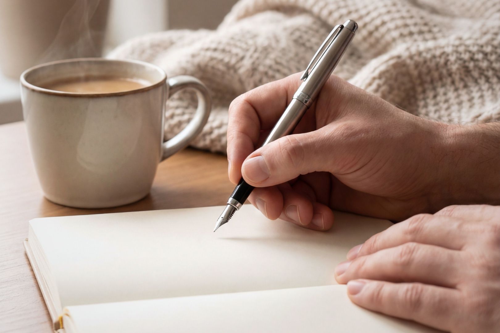 käsi joka kirjoittaa vihkoon